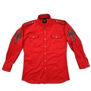 B Society Comfort Fit Long Sleeve Shirt Men's XL Blood Red Embellished Metal EUC